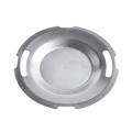 Stainless steel charcoal grill ash pan with side handles, top view