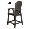 Outdoor counter height chair with armrests and footrest in dark wood finish