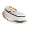 Stainless steel smoker lid with thermometer, wooden handle, and vent for charcoal grill